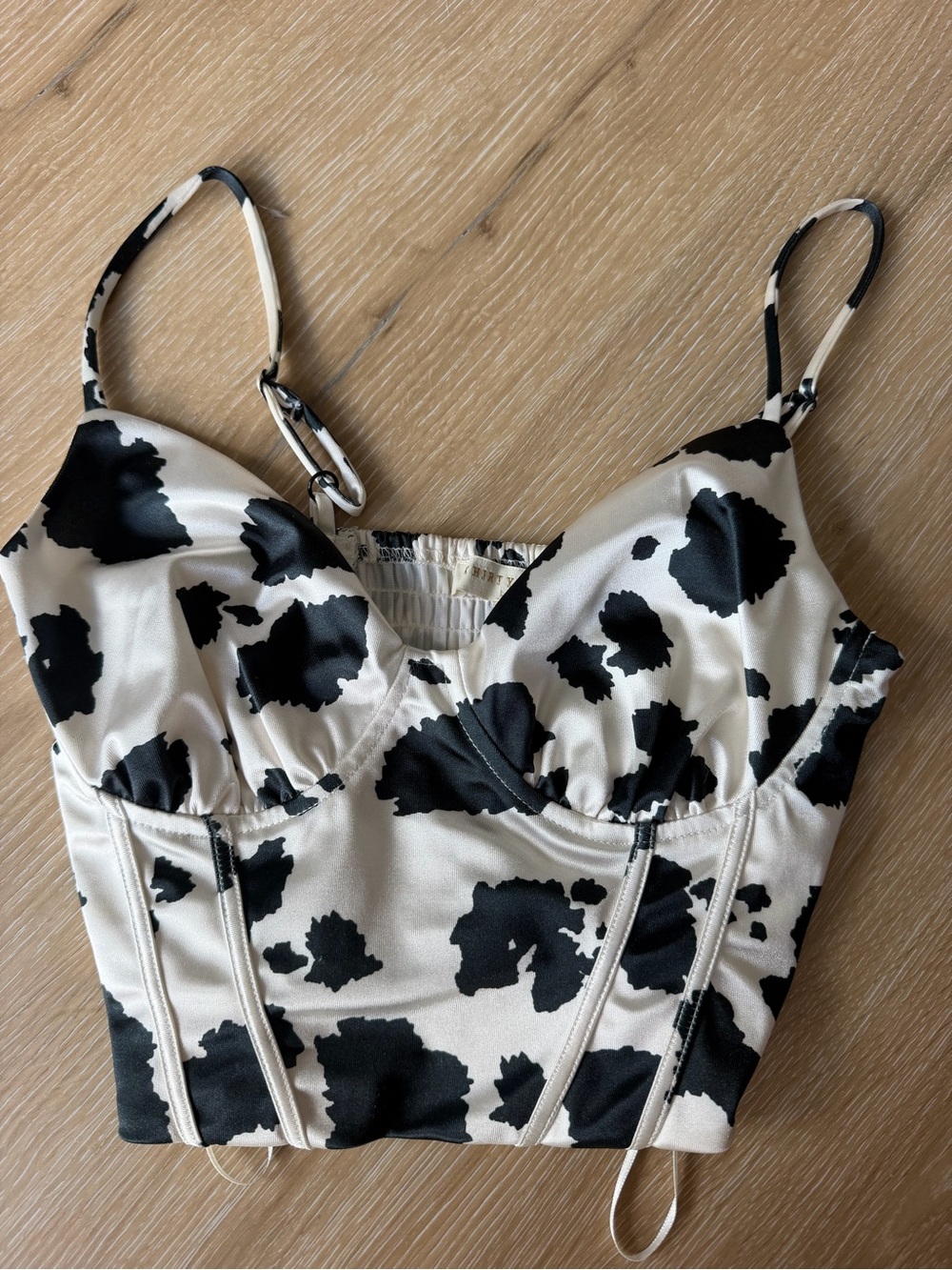 Black & White Cow Print Cropped Bustier Tank Top